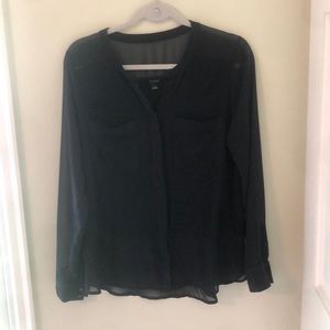 Ann Taylor long sleeve navy blouse